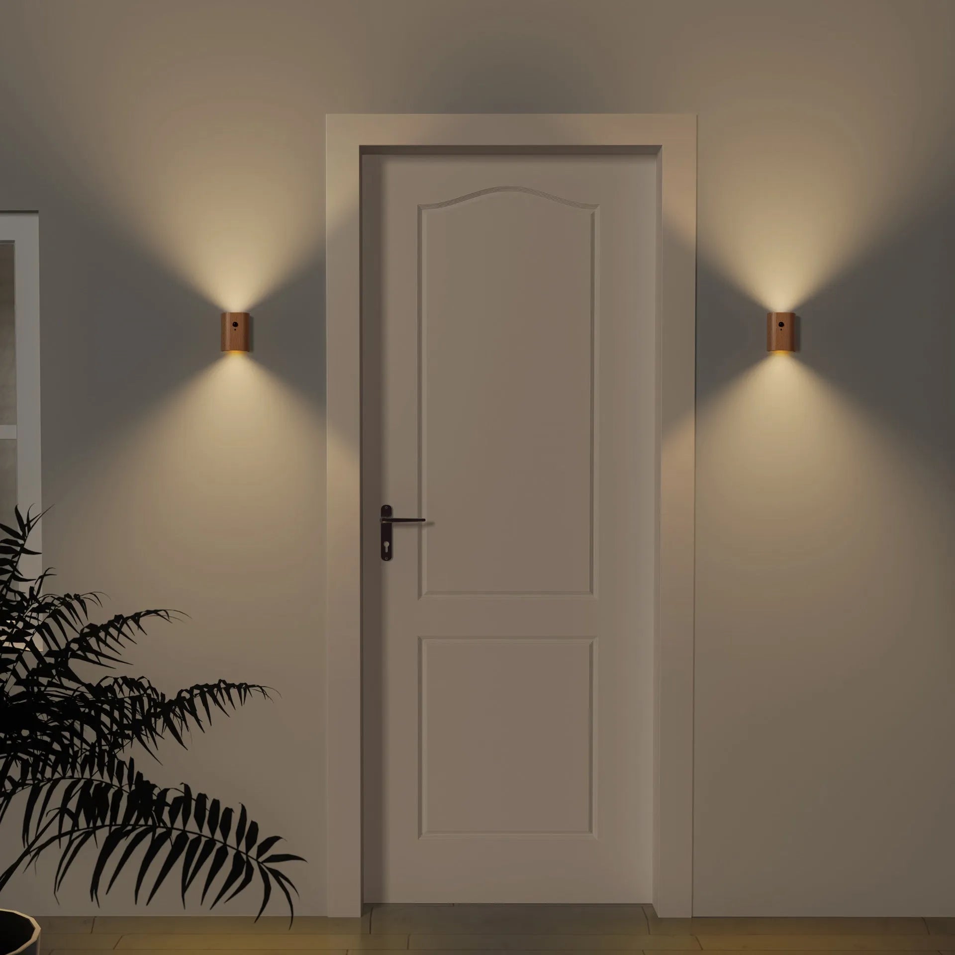 Solid wood pattern linkage human body induction LED light with warm white glow, Sapele finish