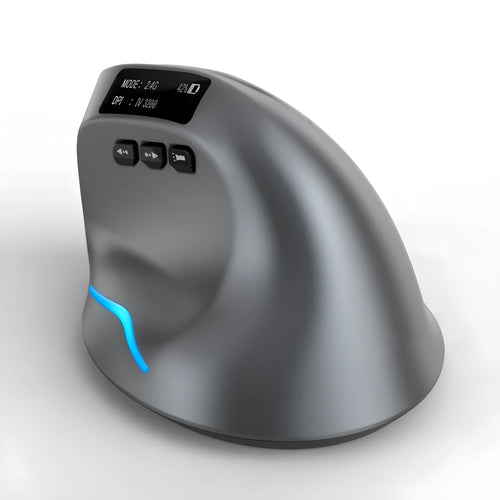 Grey Bluetooth vertical mouse with wireless charging, 12cm size, for laptop use