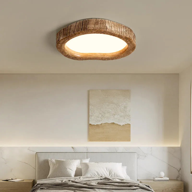Wood grain finish Chinese-style ceiling light in three sizes: 35cm, 45cm, and 54cm round diameters.