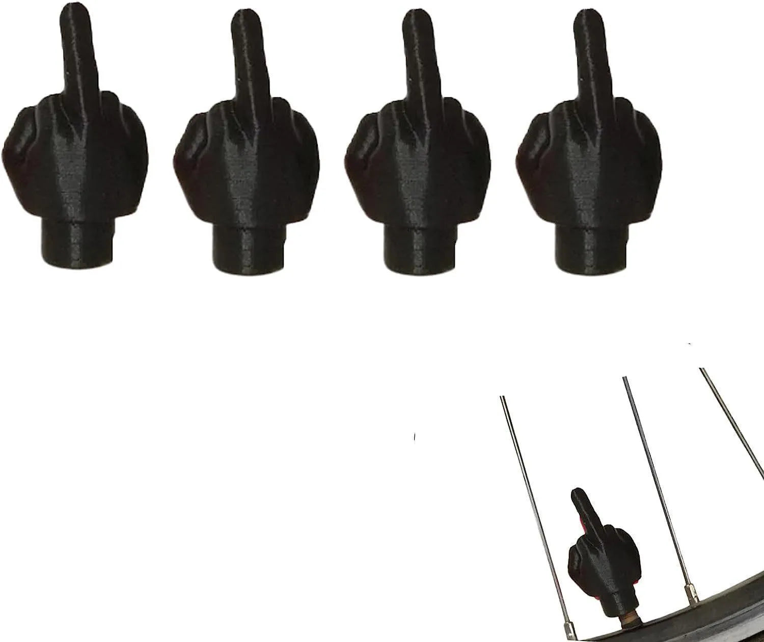 Four latex tyre valve caps - two black and two skin colour pieces for car, bike, and scooter valves