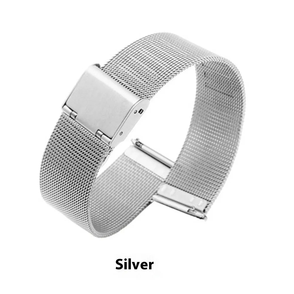 Milani silk woven stainless steel watch band in silver, black, rose gold or gold colour