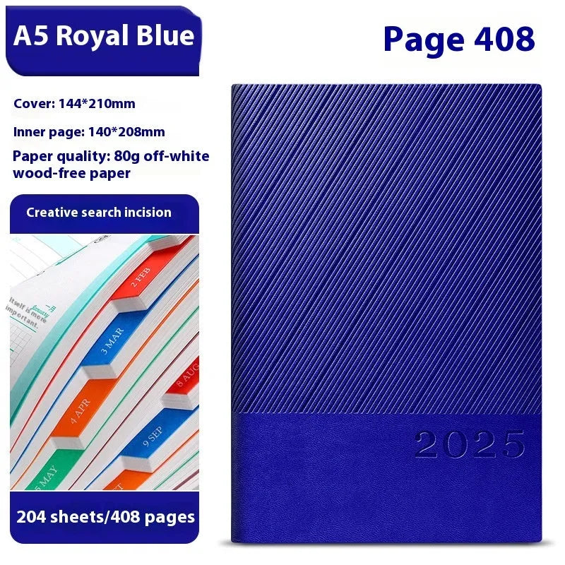 A5 PU leather notepad with striped cover showing bean green colour option next to open pages