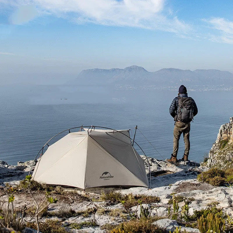 Ultra-light camping tent with aluminium alloy poles and 15D nylon plaid outer, Moonlight White, Single or Double