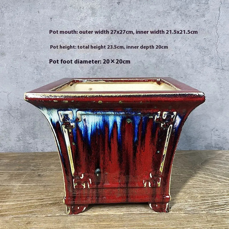 27cm ceramic square flower pot with retro red glaze changing finish for orchids