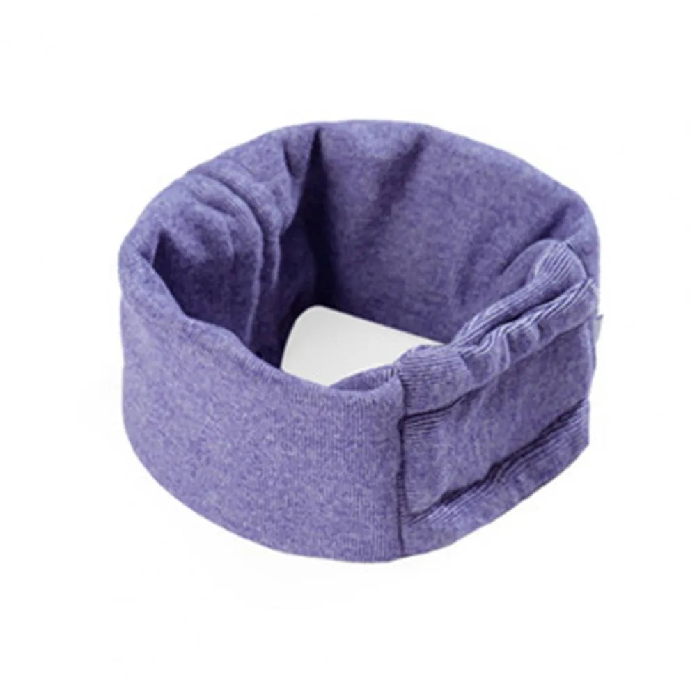 Black dog calming hoodie head wrap with earmuffs on a pet