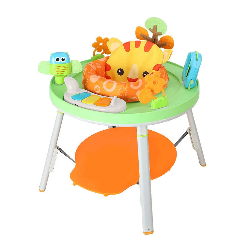 Three-in-one baby jumping chair with plastic rack construction in Yaya duck design with music cushion option