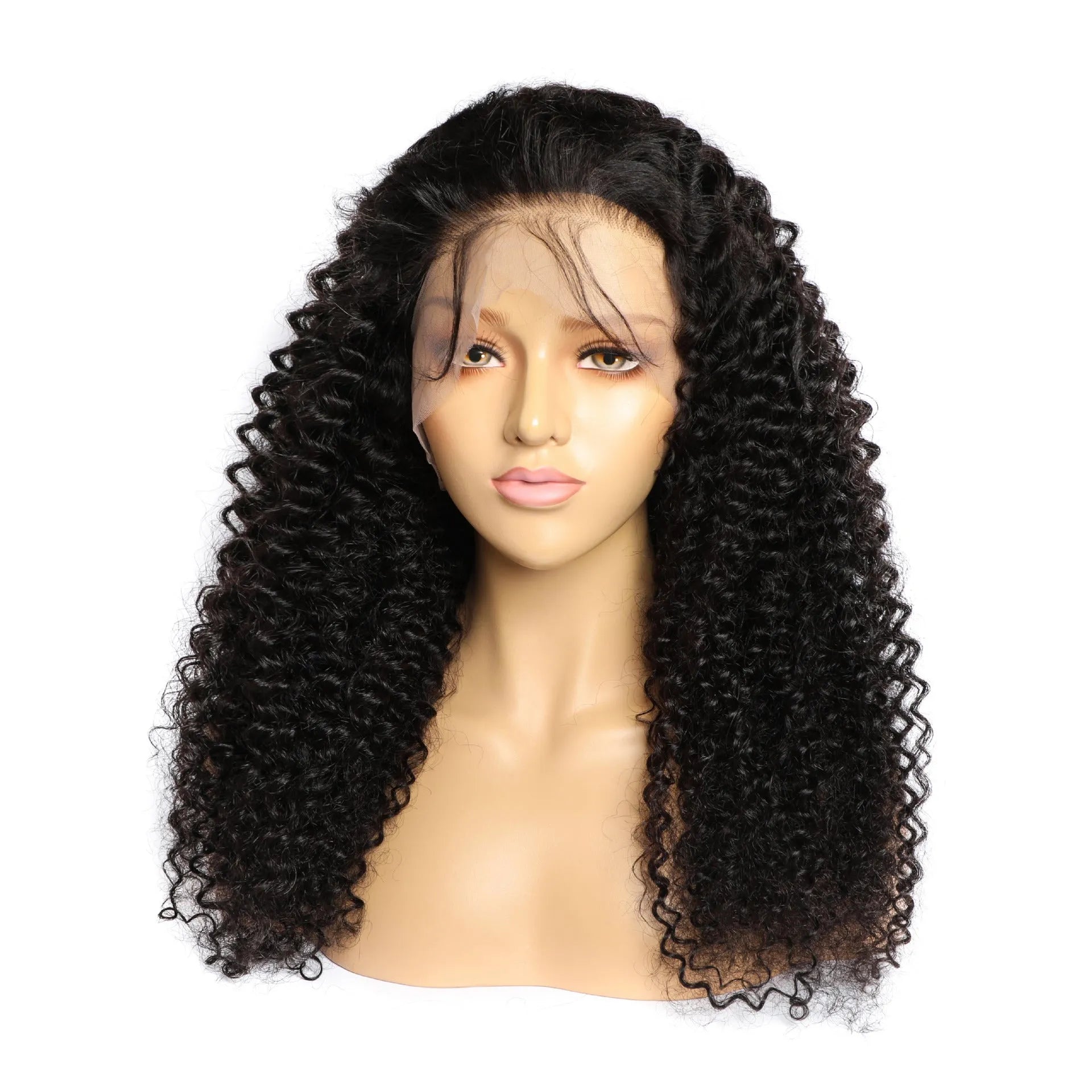 Curly human hair lace front wig for women, 150 density, full hand-woven, 13x4 lace closure, natural black colour