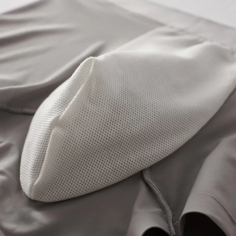 Men's solid colour ultra-thin nylon boxer shorts with a mulberry silk crotch panel