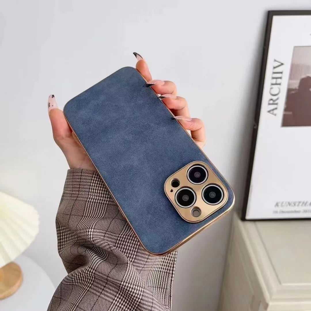 Leather texture TPU phone case for iPhone in black, blue, grey and grey-green colour options