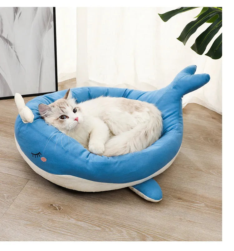 Blue and white duck-shaped soft polyester pet bed sofa for small dogs and cats