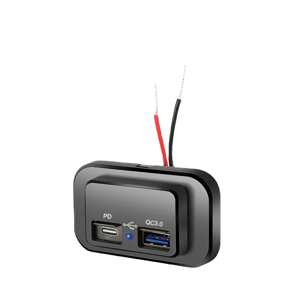 Black QC3.0 PD3.0 fast car charger with TYPE-C port for 36W vehicle charging