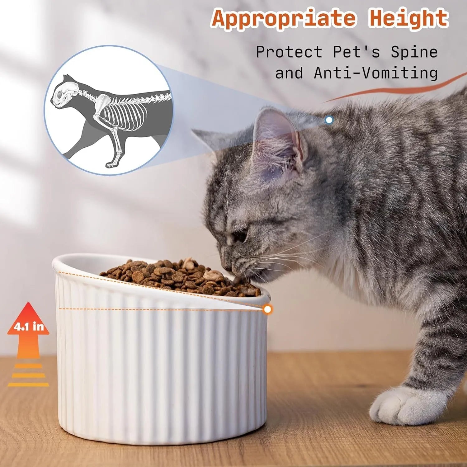 Elevated ceramic cat bowl in green colour showing raised design for feeding
