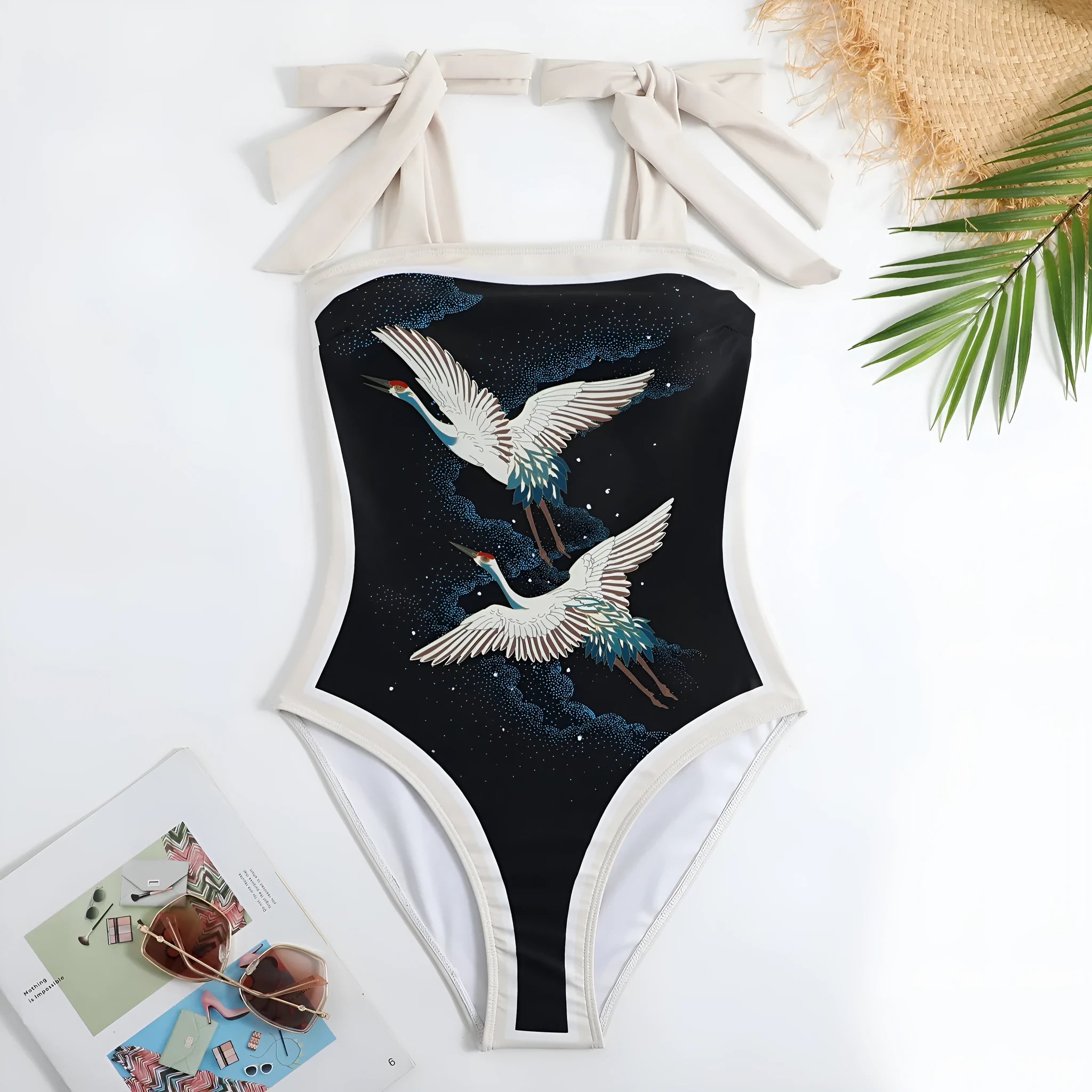 Women's one-piece swimsuit with chiffon skirt in floral pattern
