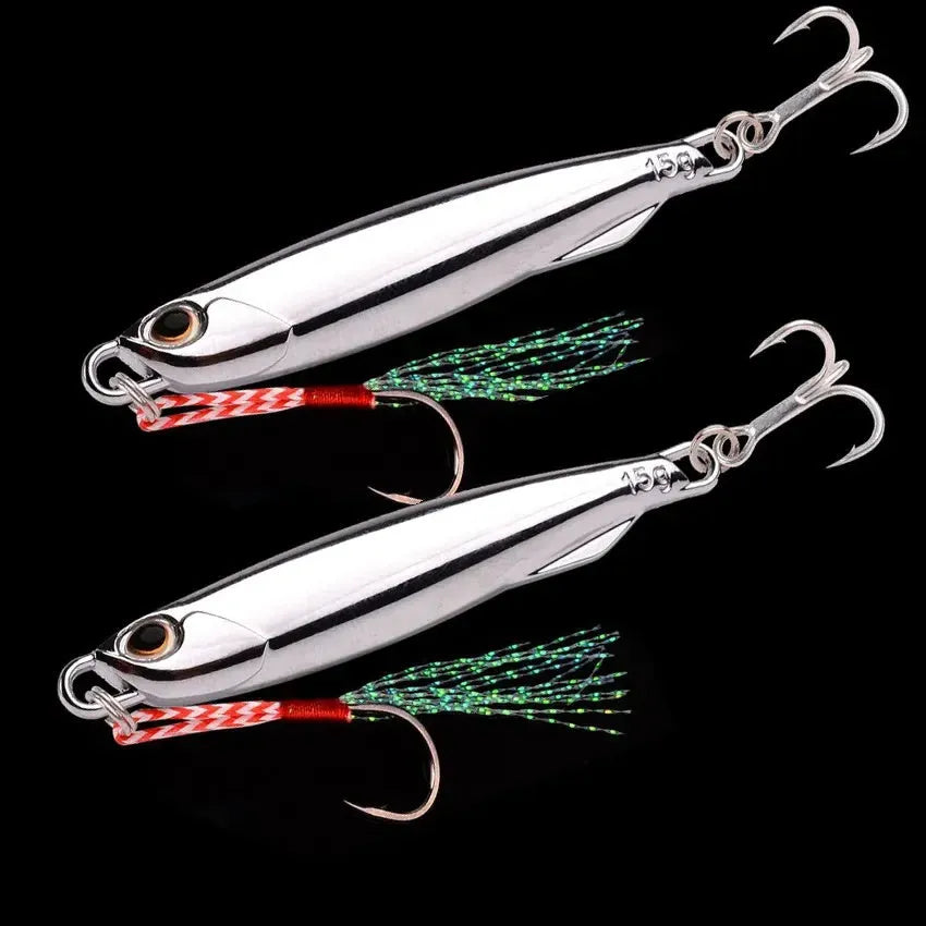 15g plating silvery metal jig lure for sea fishing and saltwater bass, pack of 5 silver jig lures in OPP bag