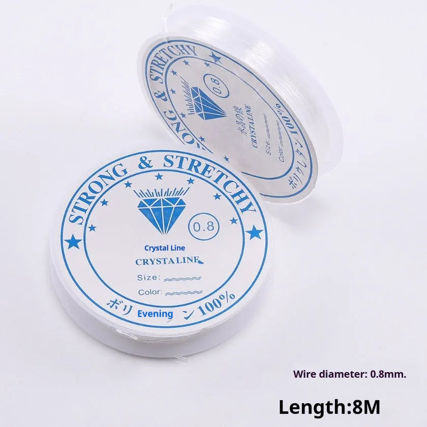 Transparent white elastic cord spool for DIY ornament accessories showing crystal fishing line material