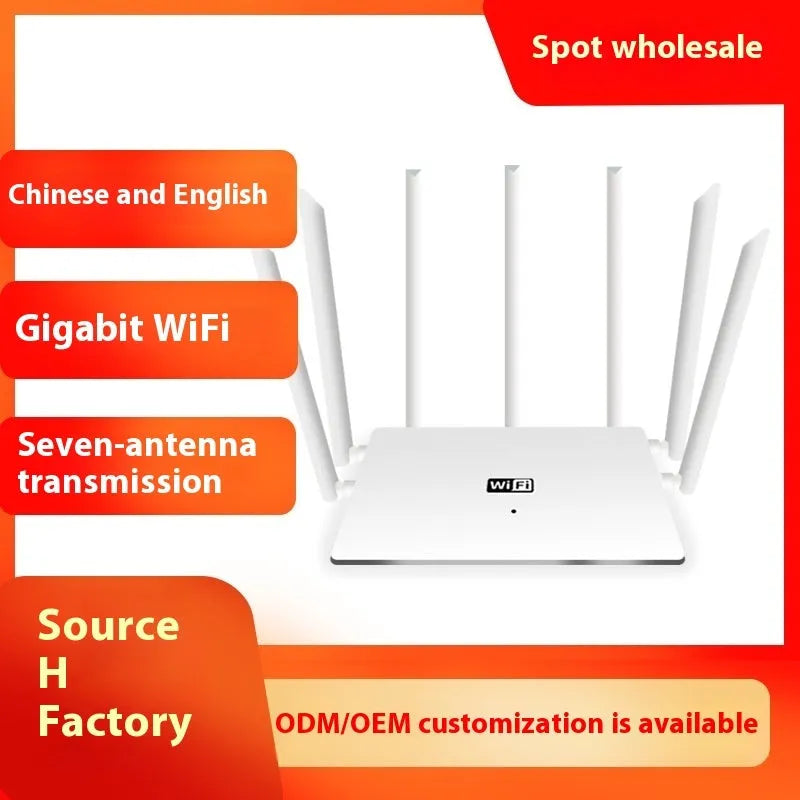Black and white dual-band 5G gigabit router with multiple antennas for whole-house wall-through WiFi coverage
