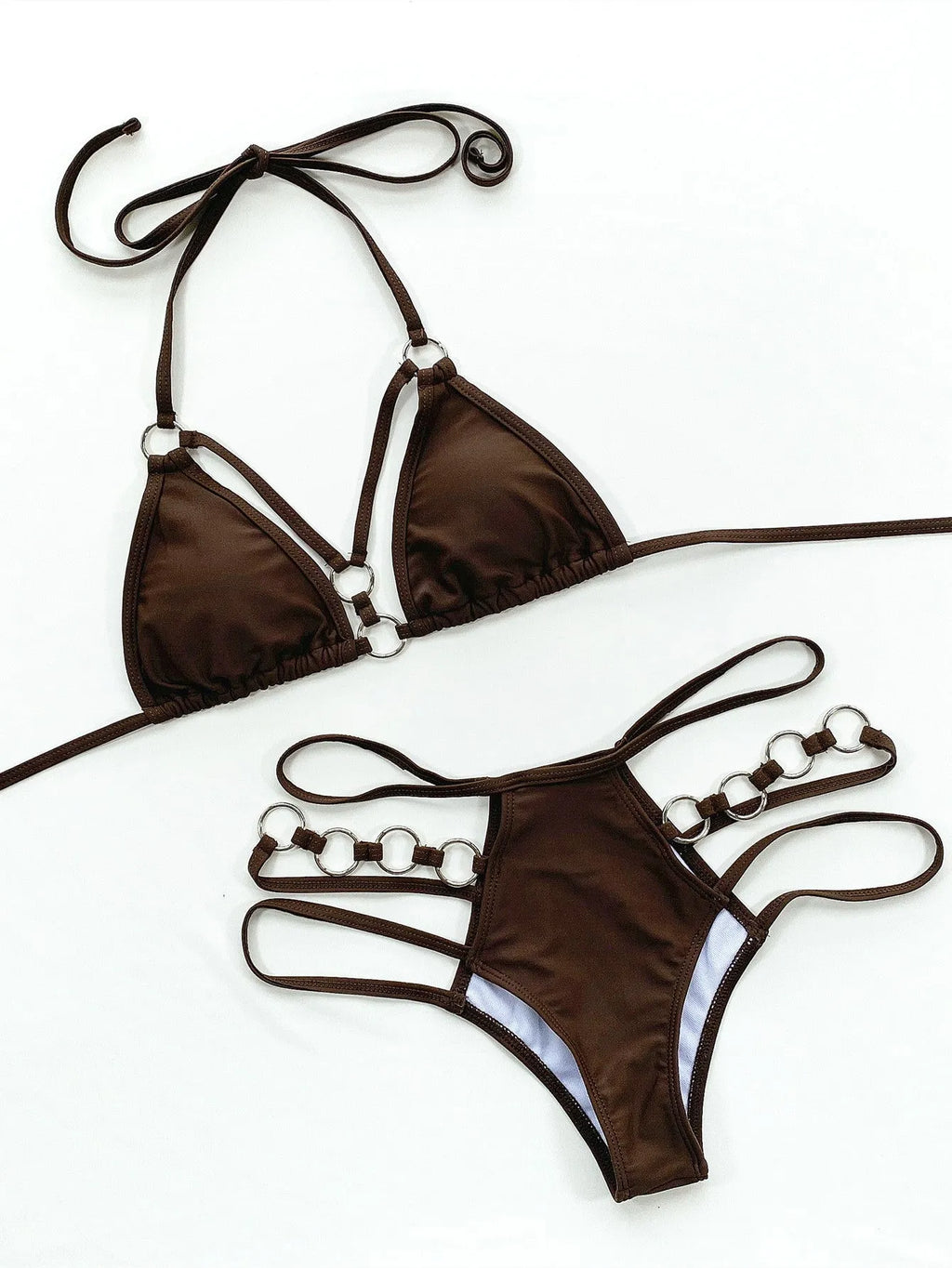 Women's pure colour separated nylon bikini set in red, shown as a bikini top and matching shorts.