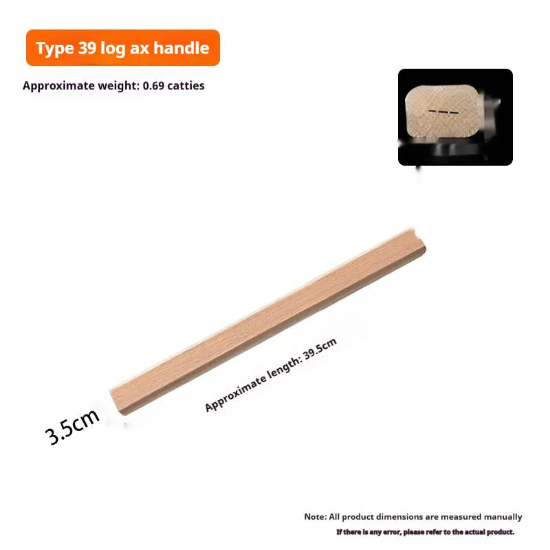 Locust wood replacement handles for axes, hoes, and sickles in various lengths on a neutral background.