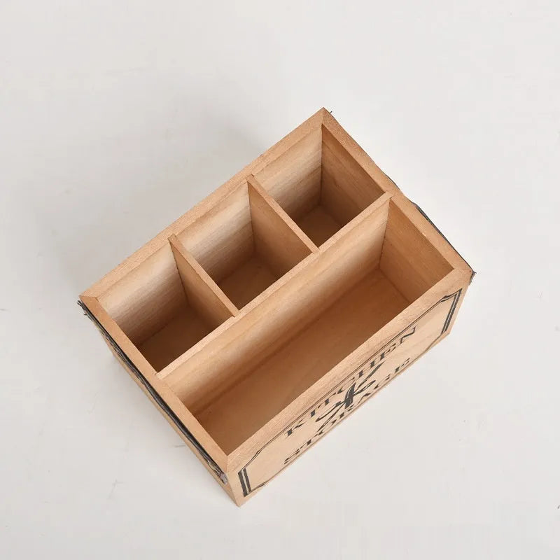 Modern solid-colour wooden kitchen storage box for knives, forks, and chopsticks with an internal grid.