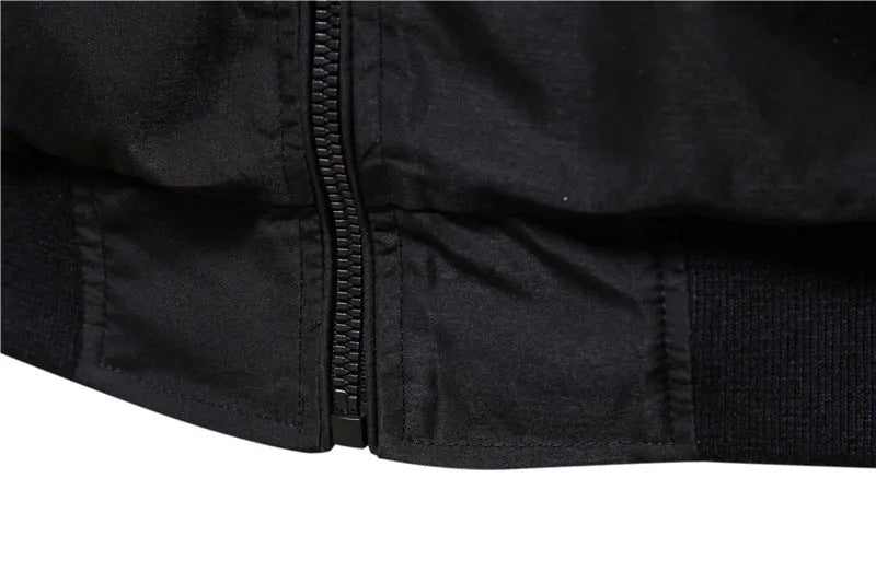 Men's solid colour lightweight polyester casual jacket shown in dark blue, black, or Army Green.