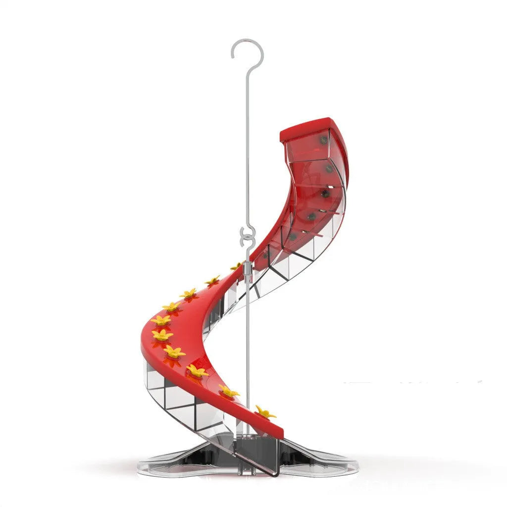 Plastic spiral climbing ladder hummingbird feeder in unilateral or bilateral configuration
