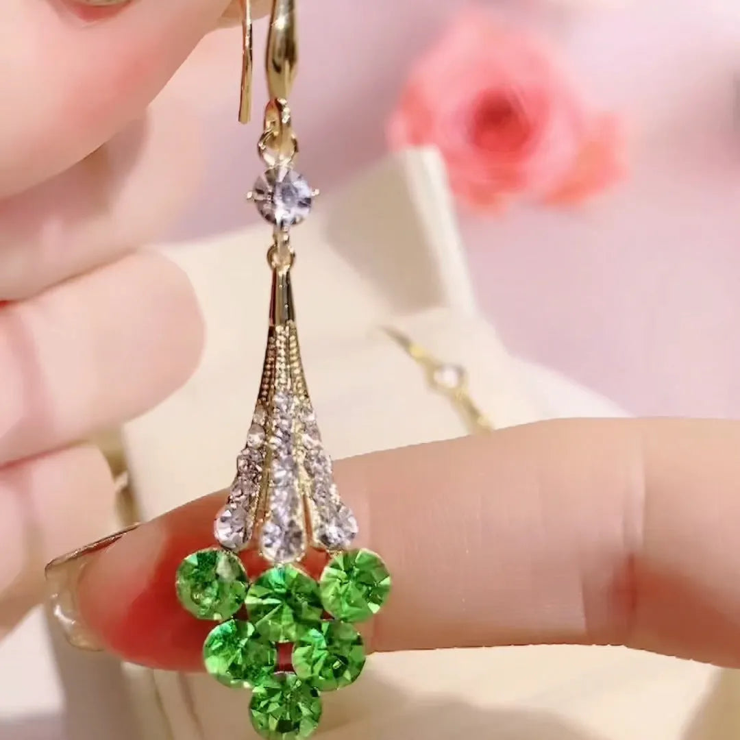 Alloy grape cluster earrings for women with electroplated finish in green colour