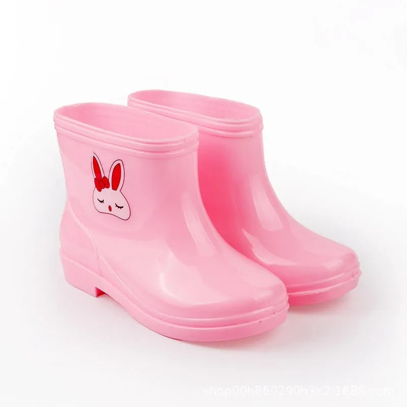 Children's non-slip rain boots with plastic upper, mid-calf length, solid colour, autumn winter student shoes