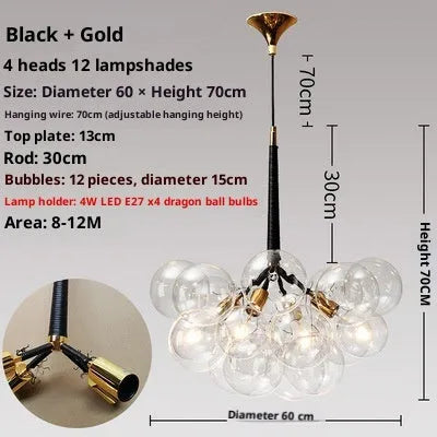Nordic glass chandelier with warm light 220V available in 3 4 or 6 hands black or white gold finish