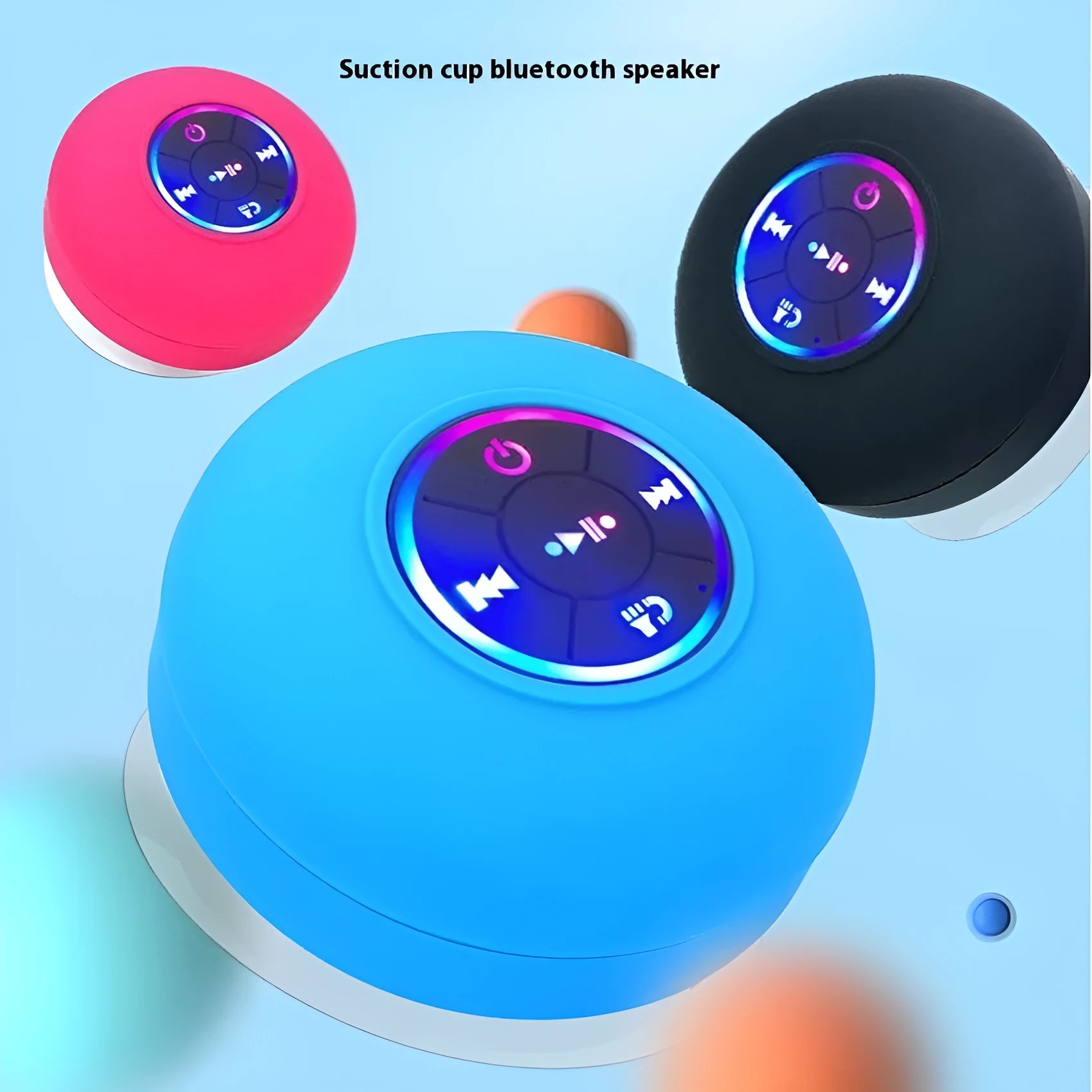 BTS07 large suction cup waterproof Bluetooth speaker with LED light in multiple colour options.