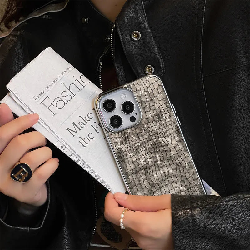 Crocodile pattern electroplated imitation leather phone case for iPhone 12 Pro Max 13 Pro Max and 14 Pro Max