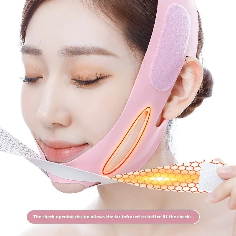 Pink and black elastic V face bandage for facial contouring and support
