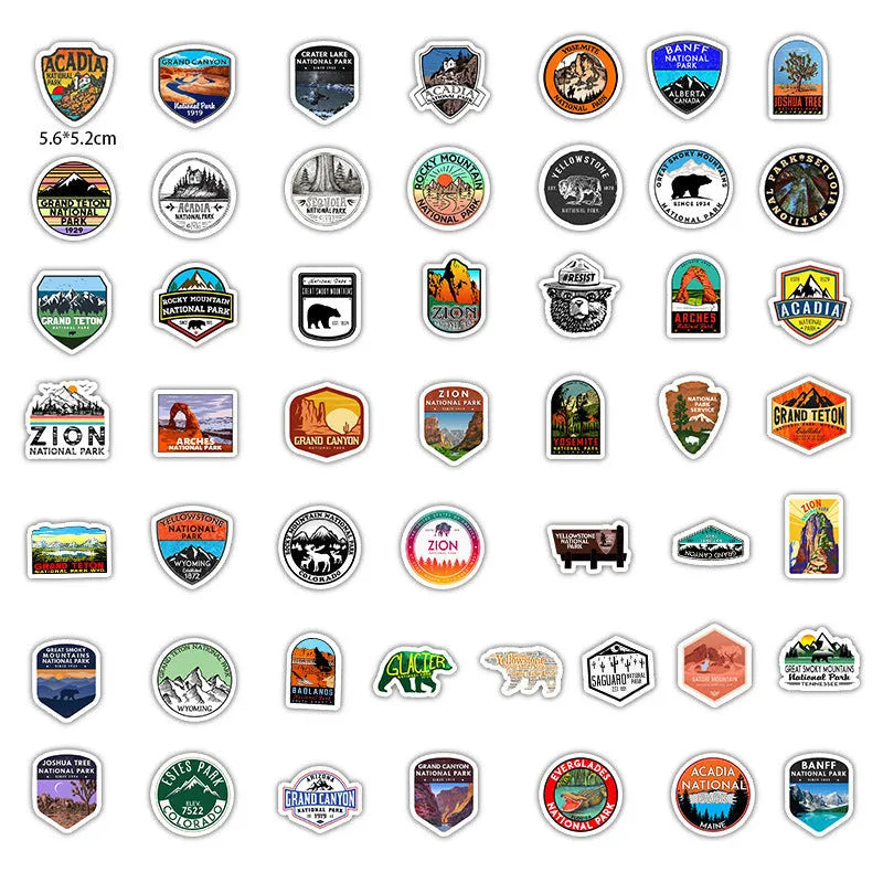 50 small matte National Park stickers in YT28 colour for stationery, cellphone, computer, and luggage use