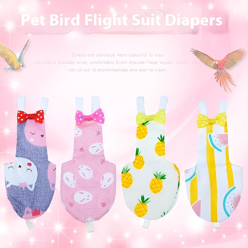Cotton cloth bird diaper for parrots in size XS S M L with four patterns including Pineapple and Gray Cat