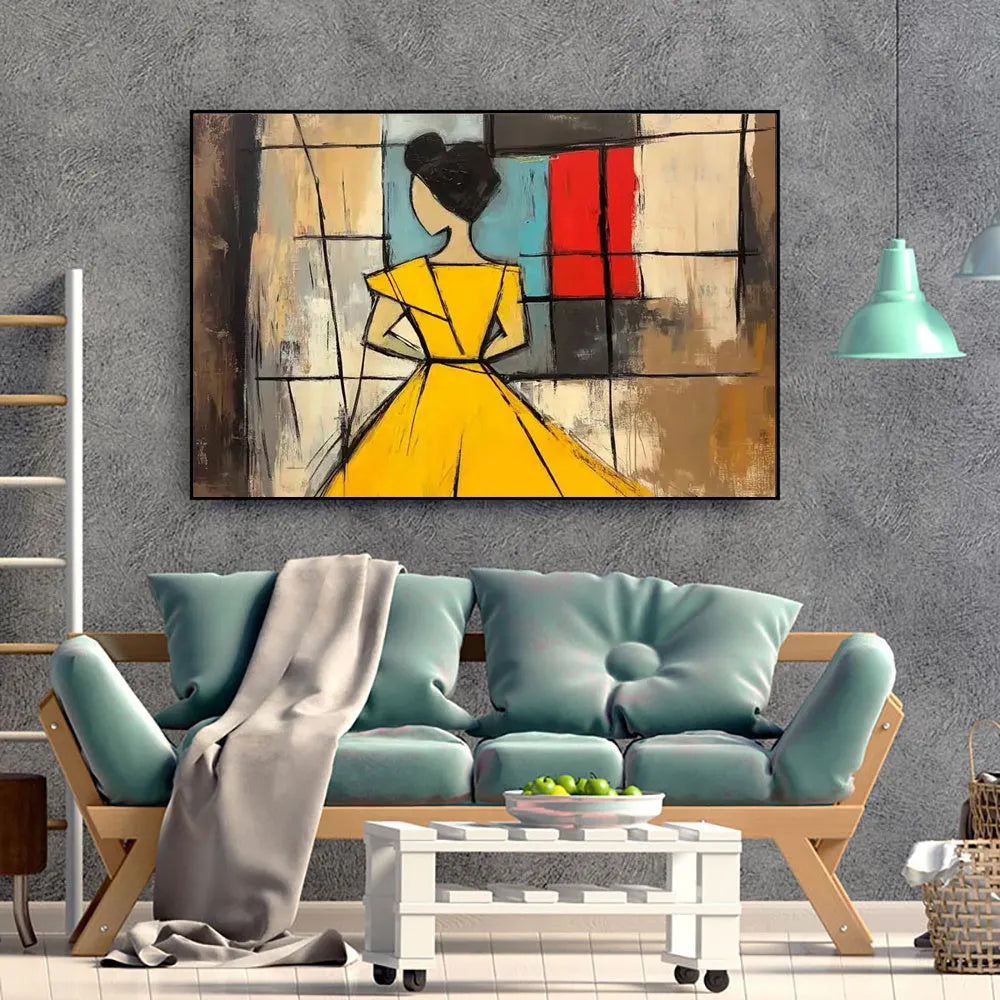 Handmade oil painting abstract woman vertical canvas brown green texture wabi sabi wall art