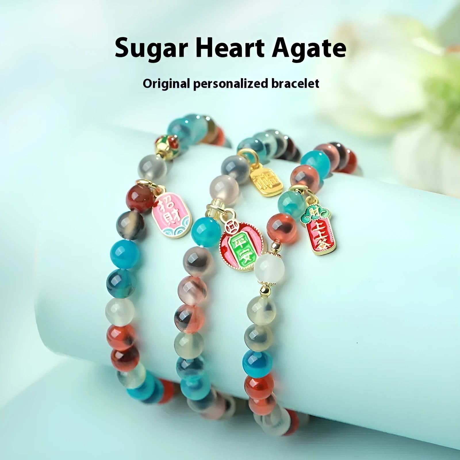 Women's agate and coloured glaze copper coin snake bracelet in geometric style with manual craftsmanship