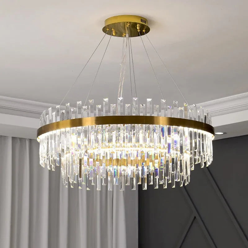 Modern crystal and stainless steel chandelier with multi-head fish-shaped design and LED lighting