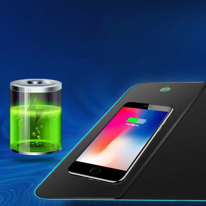 Wireless charging RGB luminous mouse pad, 300x800x4mm, rubber and cloth, 10W charging, with data cable and colour box