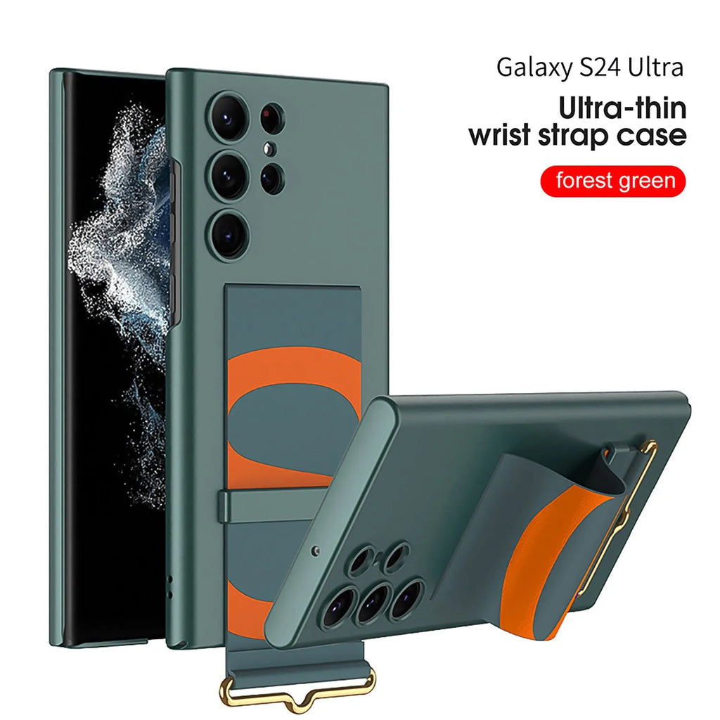 Ultra-thin PC phone case in carbon fiber pattern with bracket for Samsung Galaxy S23 Ultra