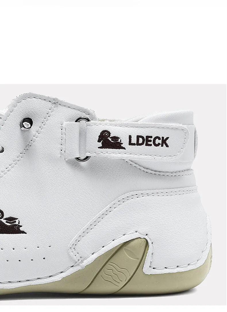 Men's octopus style high top shoes in khaki with rubber sole and microfiber upper.