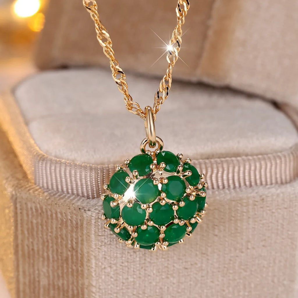 Round emerald diamond necklace with geometric pendant on gold plated chain