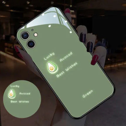 White luminous iPhone case with painted purple daisies and voice-activated colour light feature.