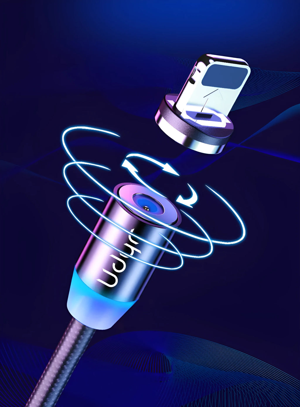 Magnetic USB data cable with interchangeable heads for iPhone Android Type-C devices in three lengths