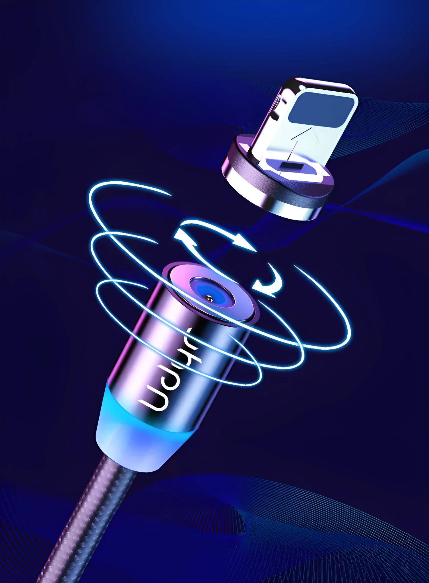 Magnetic USB data cable with interchangeable heads for iPhone Android Type-C devices in three lengths