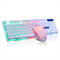 Limei GTX300 white backlit keyboard and mouse set on a desk.