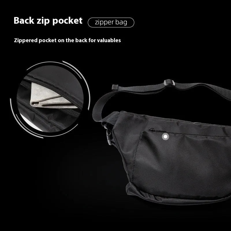 Black men's slanted chest bag with visible sewing line details