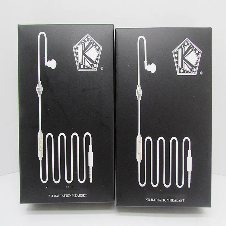 Single side anti radiation air tube headset with microphone, black, 3.5mm wired in-ear earphone