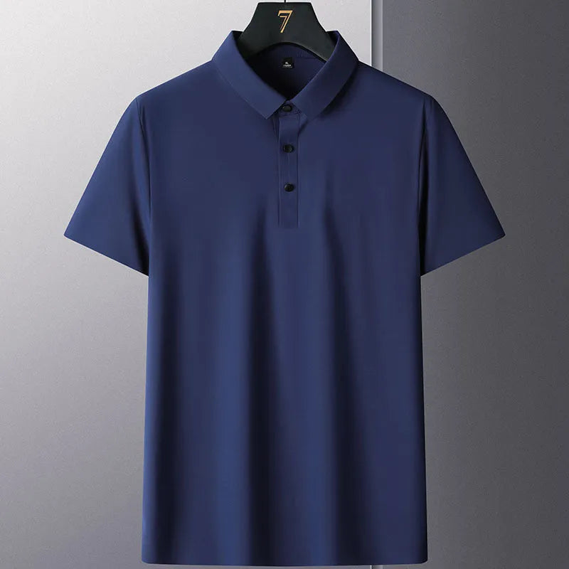 Men's solid colour non-iron short sleeve business casual shirt on a hanger