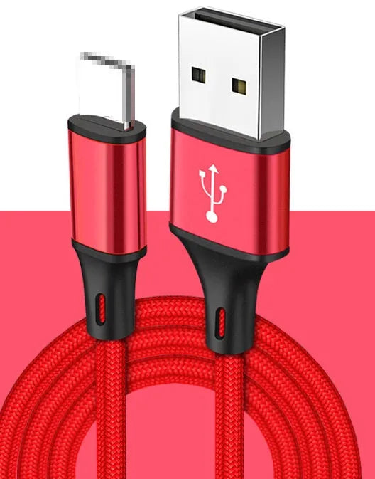 Black USB to phone charging cable shown at 2 metre length.