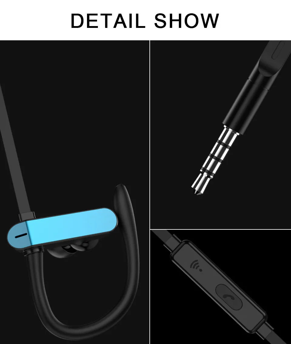 Sport running earbuds with ear hook anti-drop design in black blue colour option