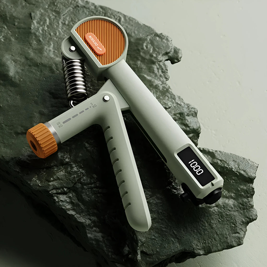 Adjustable spring grip strengthener in ABS plastic with three colour options